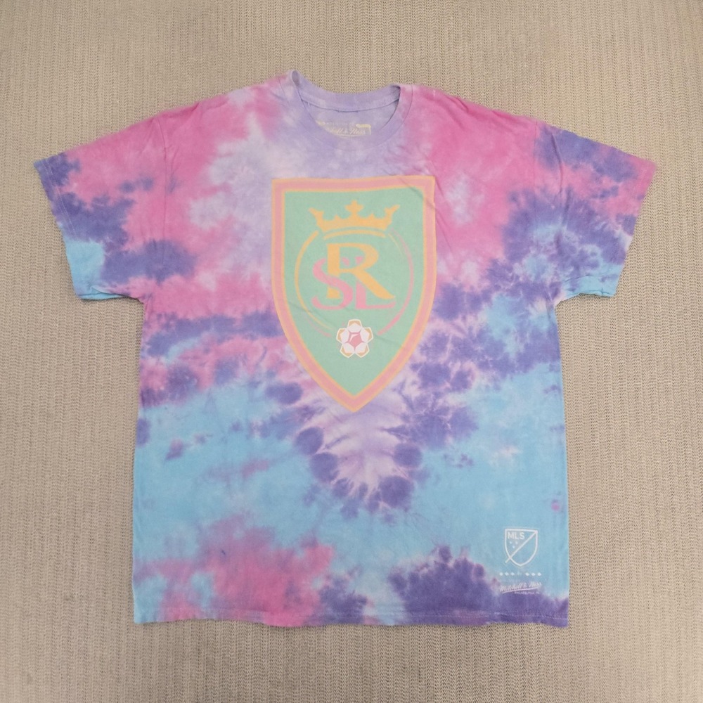 Real Salt Lake Shirt Mens XL Multi-Color MLS Soccer Mitchell & Ness Tie Dye Tee
